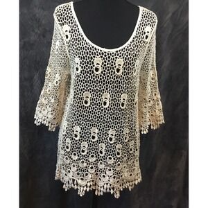 Breeze Over Ivory Open Knit Costal Beach Boho Hippie Fairy Whimsy Festival Top